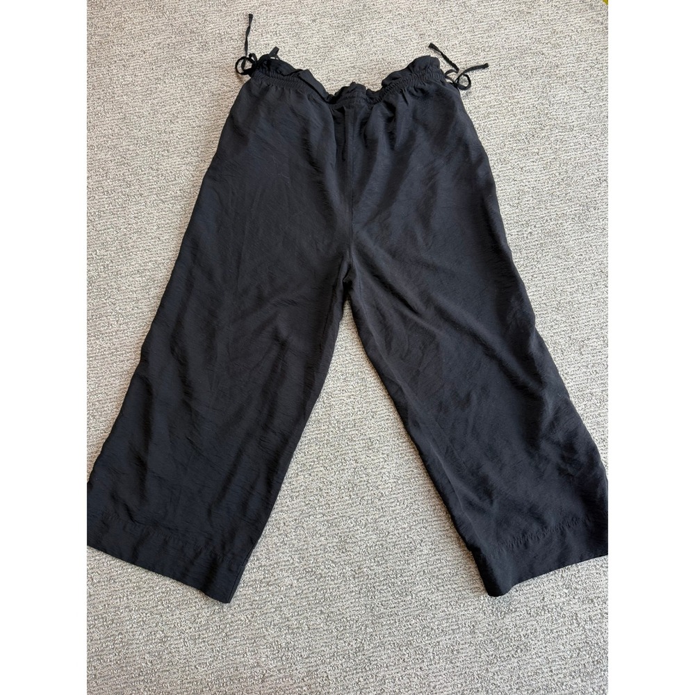 A New Day Black Wide Leg Cropped Pants Elastic Paperbag Waist XL VN1247024 - Picture 2 of 7